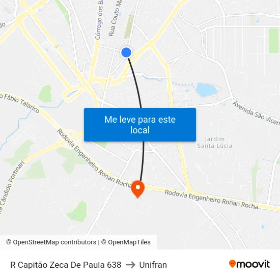 R Capitão Zeca De Paula 638 to Unifran map
