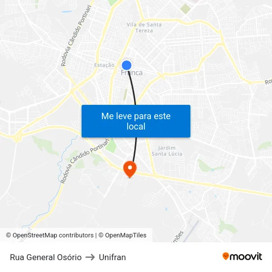 Rua General Osório to Unifran map