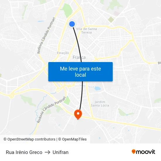 Rua Irênio Greco to Unifran map