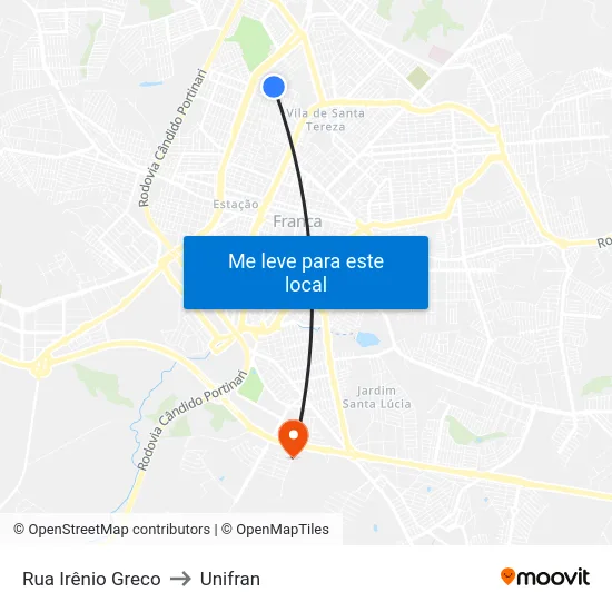 Rua Irênio Greco to Unifran map