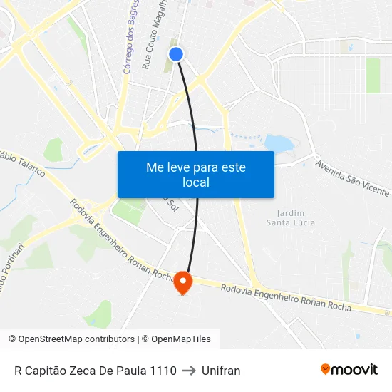 R Capitão Zeca De Paula 1110 to Unifran map
