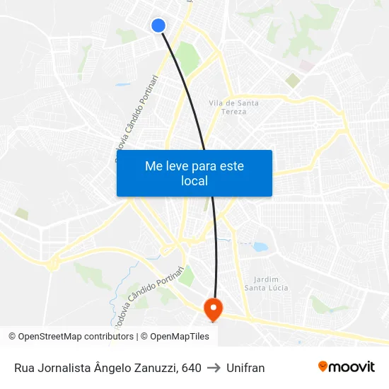 Rua Jornalista Ângelo Zanuzzi, 640 to Unifran map