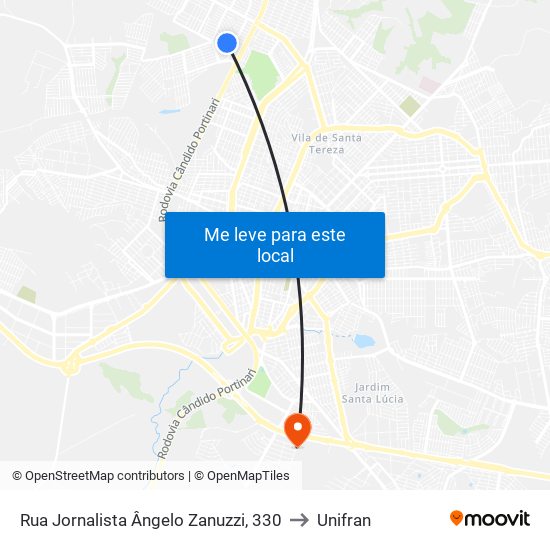 Rua Jornalista Ângelo Zanuzzi, 330 to Unifran map