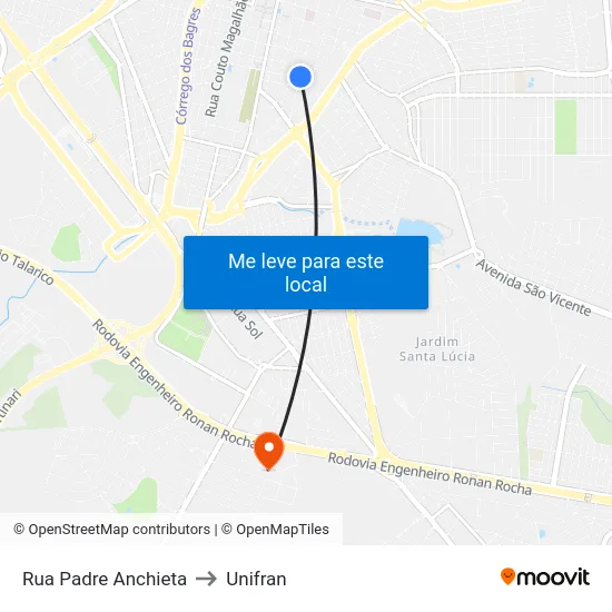 Rua Padre Anchieta to Unifran map