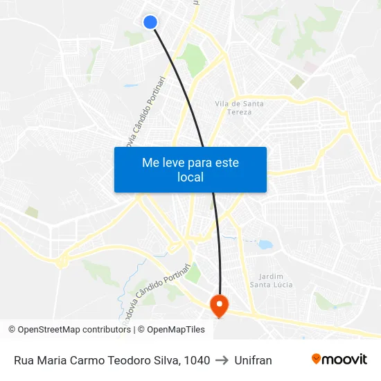 Rua Maria Carmo Teodoro Silva, 1040 to Unifran map