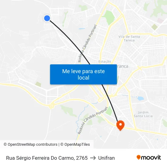 Rua Sérgio Ferreira Do Carmo, 2765 to Unifran map