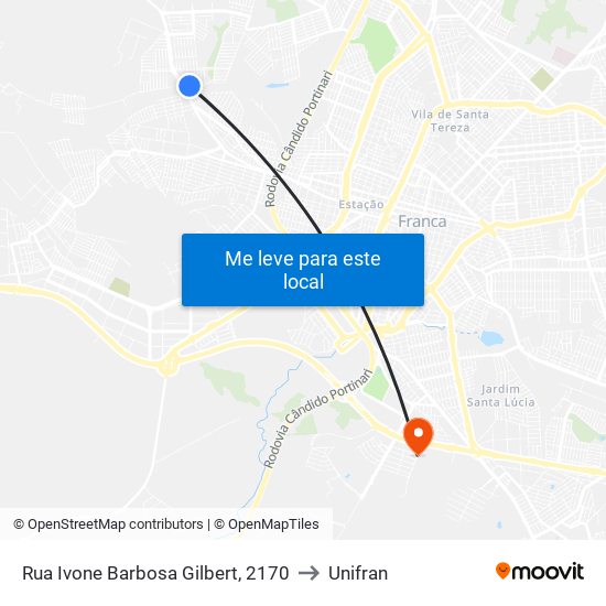 Rua Ivone Barbosa Gilbert, 2170 to Unifran map