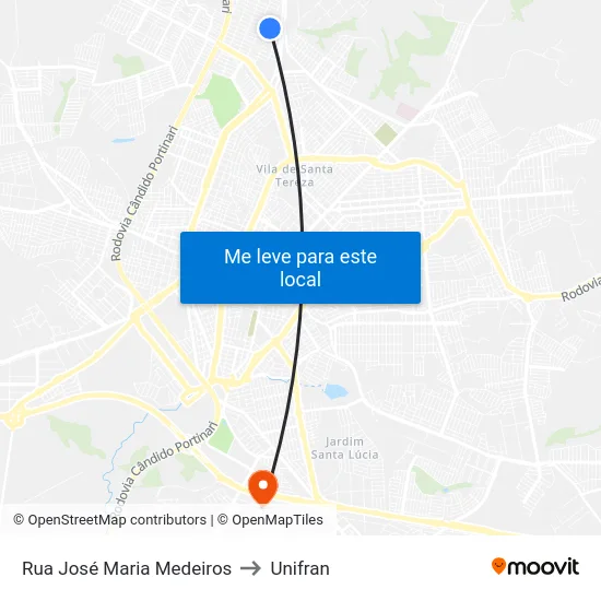 Rua José Maria Medeiros to Unifran map