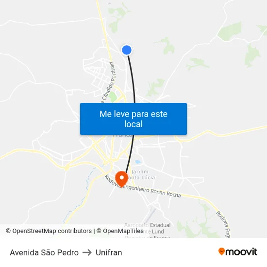 Avenida São Pedro to Unifran map