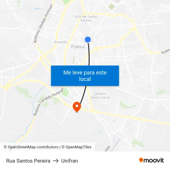 Rua Santos Pereira to Unifran map