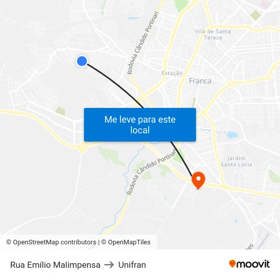 Rua Emílio Malimpensa to Unifran map