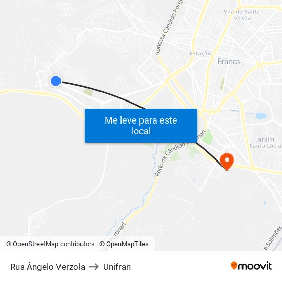 Rua Ângelo Verzola to Unifran map