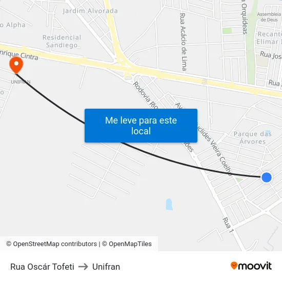 Rua Oscár Tofeti to Unifran map