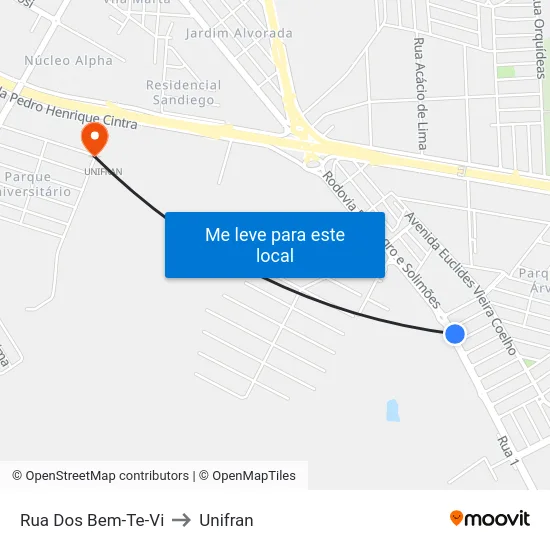 Rua Dos Bem-Te-Vi to Unifran map
