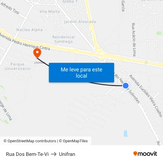 Rua Dos Bem-Te-Vi to Unifran map
