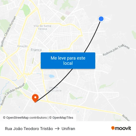 Rua João Teodoro Tristão to Unifran map