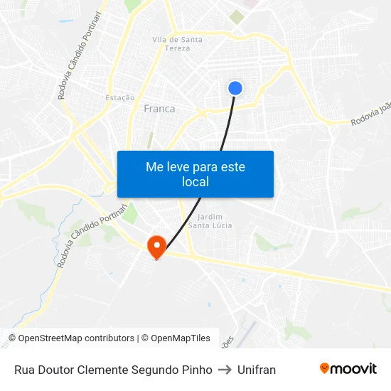 Rua Doutor Clemente Segundo Pinho to Unifran map