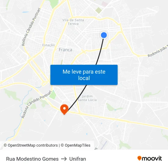 Rua Modestino Gomes to Unifran map