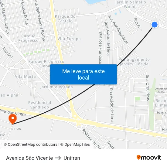 Avenida São Vicente to Unifran map