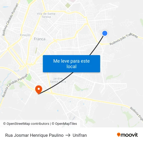 Rua Josmar Henrique Paulino to Unifran map