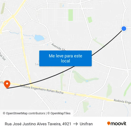 Rua José Justino Alves Taveira, 4921 to Unifran map