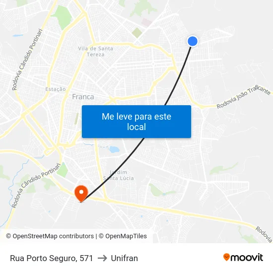 Rua Porto Seguro, 571 to Unifran map