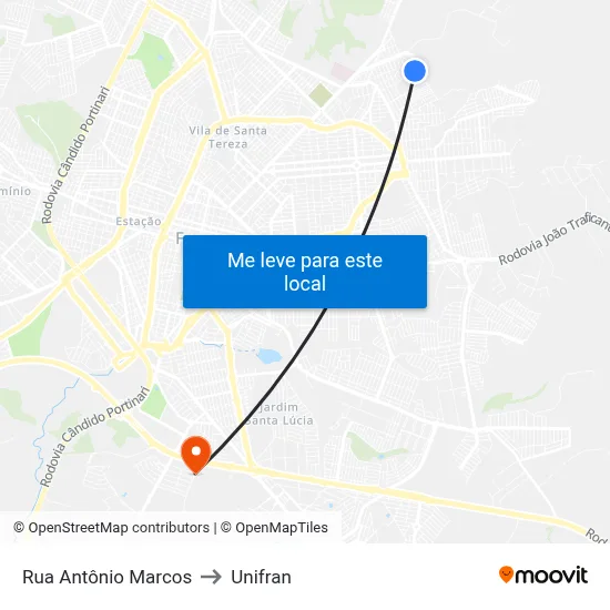 Rua Antônio Marcos to Unifran map