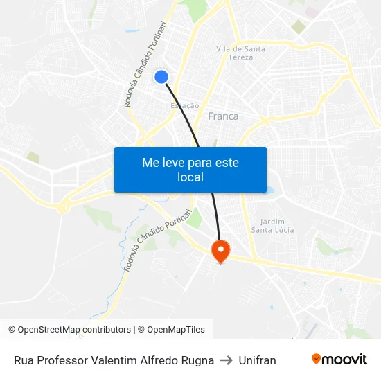 Rua Professor Valentim Alfredo Rugna to Unifran map