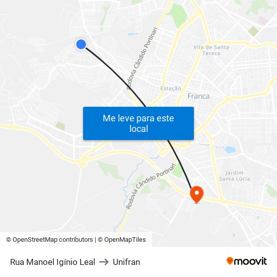 Rua Manoel Igínio Leal to Unifran map