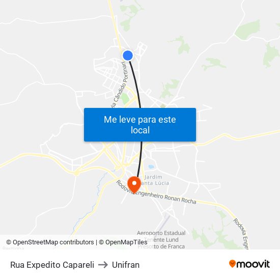 Rua Expedito Capareli to Unifran map