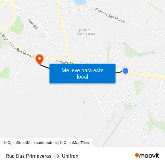 Rua Das Primaveras to Unifran map
