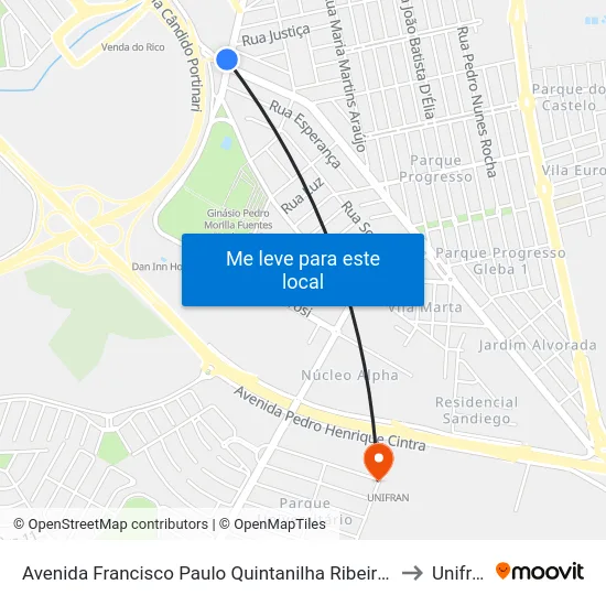 Avenida Francisco Paulo Quintanilha Ribeiro, 460 to Unifran map