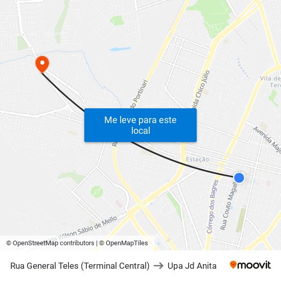 Rua General Teles (Terminal Central) to Upa Jd Anita map