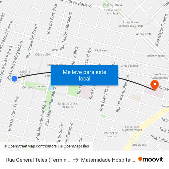 Rua General Teles (Terminal Central) to Maternidade Hospital Regional map