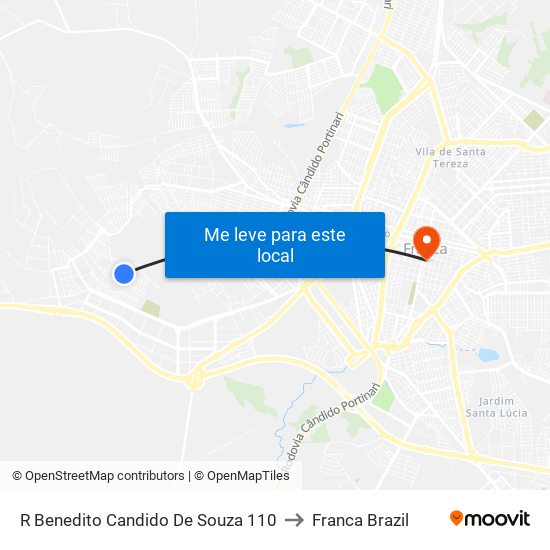 R Benedito Candido De Souza 110 to Franca Brazil map