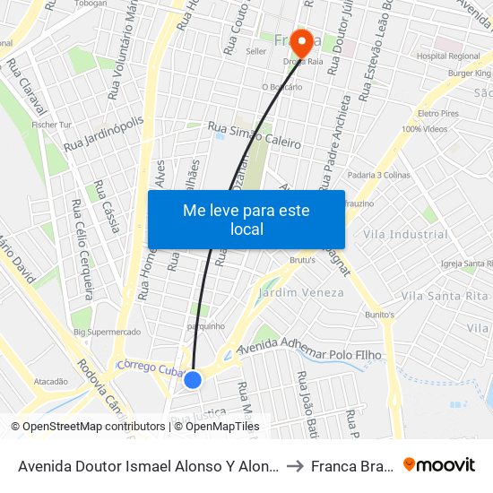 Avenida Doutor Ismael Alonso Y Alonso to Franca Brazil map