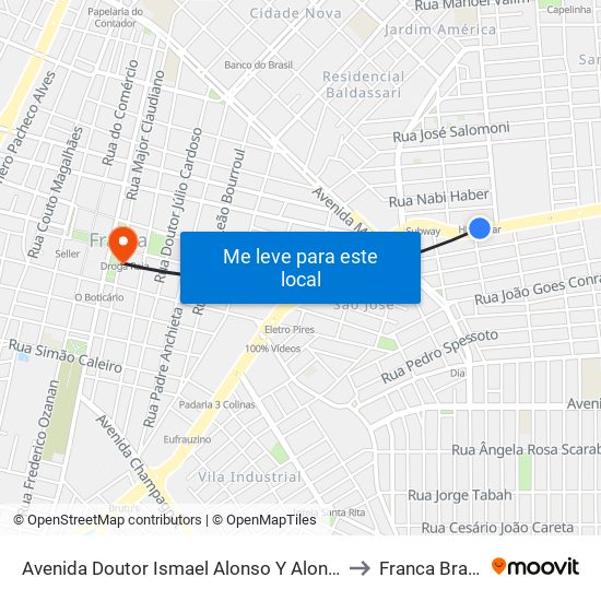 Avenida Doutor Ismael Alonso Y Alonso to Franca Brazil map