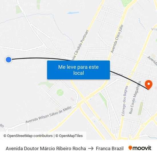 Avenida Doutor Márcio Ribeiro Rocha to Franca Brazil map