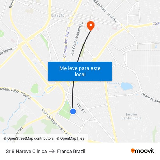 Sr 8 Nareve Clinica to Franca Brazil map