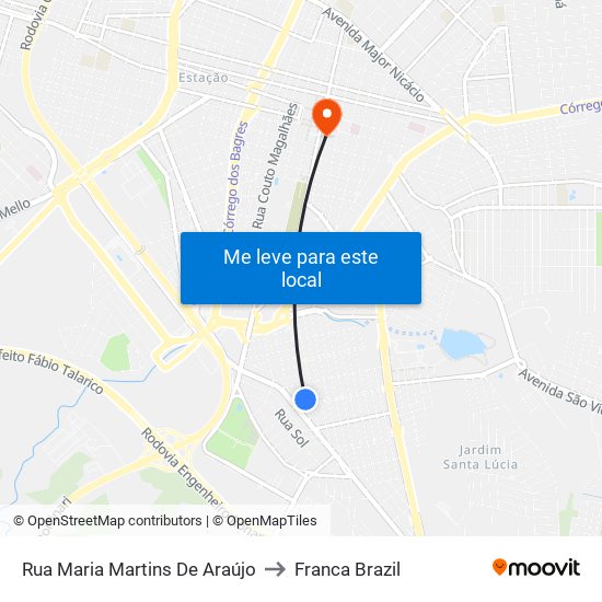 Rua Maria Martins De Araújo to Franca Brazil map