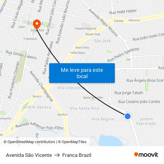 Avenida São Vicente to Franca Brazil map