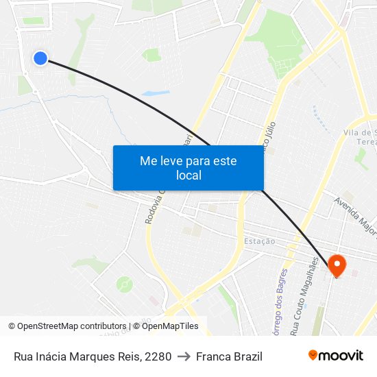 Rua Inácia Marques Reis, 2280 to Franca Brazil map