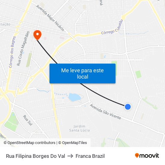 Rua Filipina Borges Do Val to Franca Brazil map