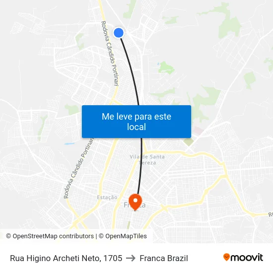 Rua Higino Archeti Neto, 1705 to Franca Brazil map
