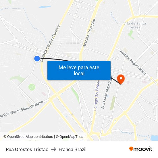 Rua Orestes Tristão to Franca Brazil map