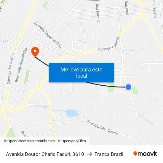 Avenida Doutor Chafic Facuri, 3610 to Franca Brazil map