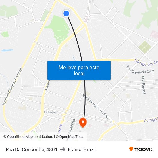 Rua Da Concórdia, 4801 to Franca Brazil map
