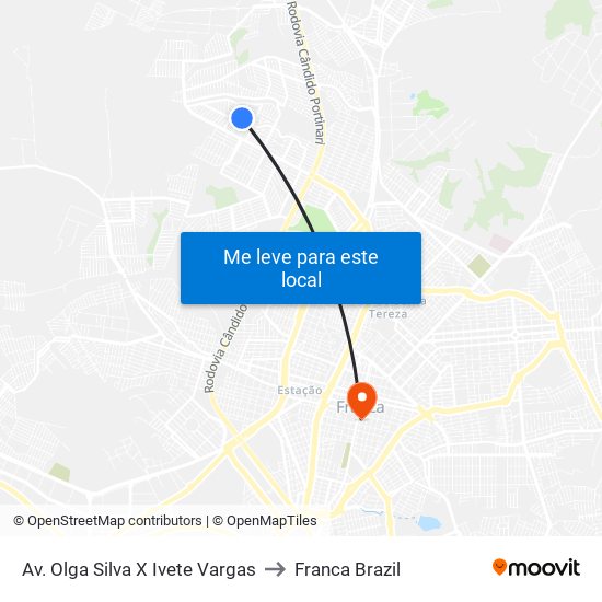 Av. Olga Silva X Ivete Vargas to Franca Brazil map