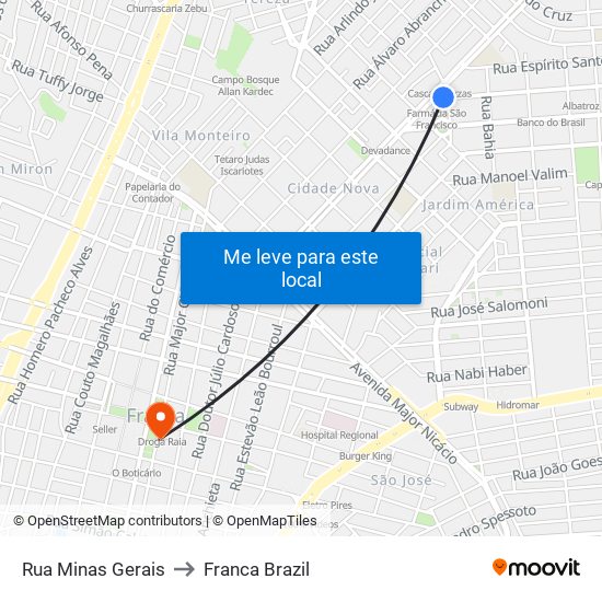 Rua Minas Gerais to Franca Brazil map