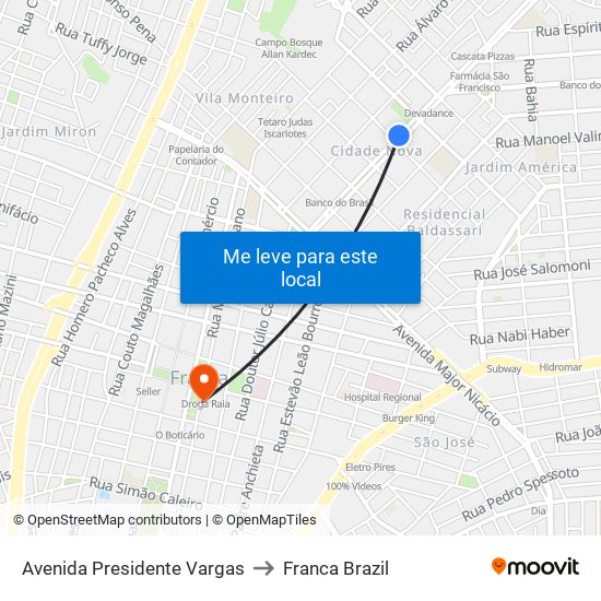 Avenida Presidente Vargas to Franca Brazil map